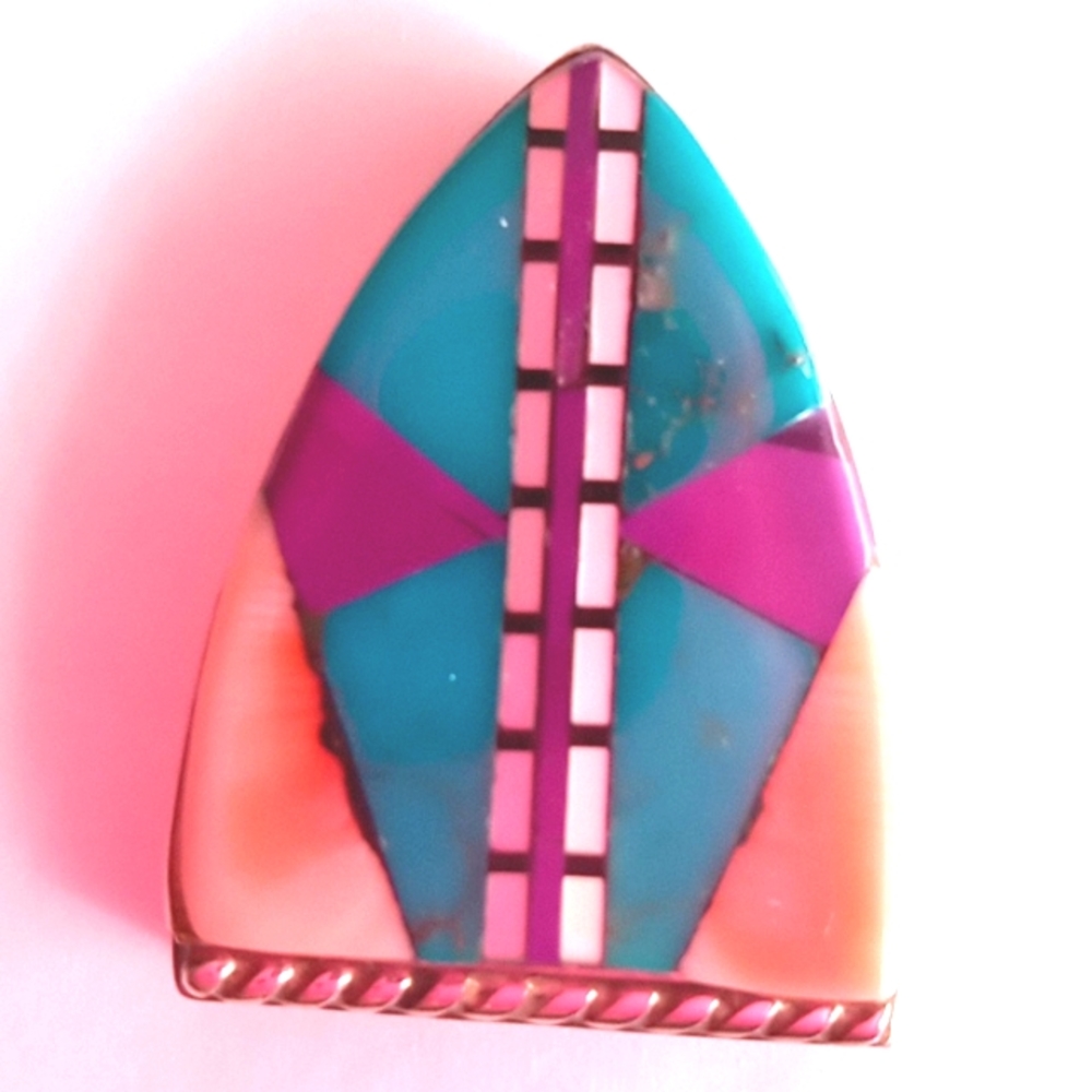 TURQUOISE, CORAL, MOTHER OF PEARL, BLACK ONYX AND PURPLE OYSTER BELT TIP